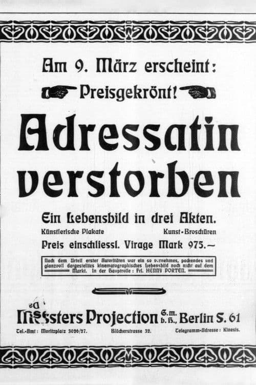 Adressatin verstorben poster